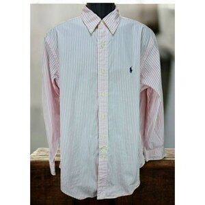 Ralph Lauren Mens Pink Striped Dress Shirt 16.5/32-33 LG Classic Fit